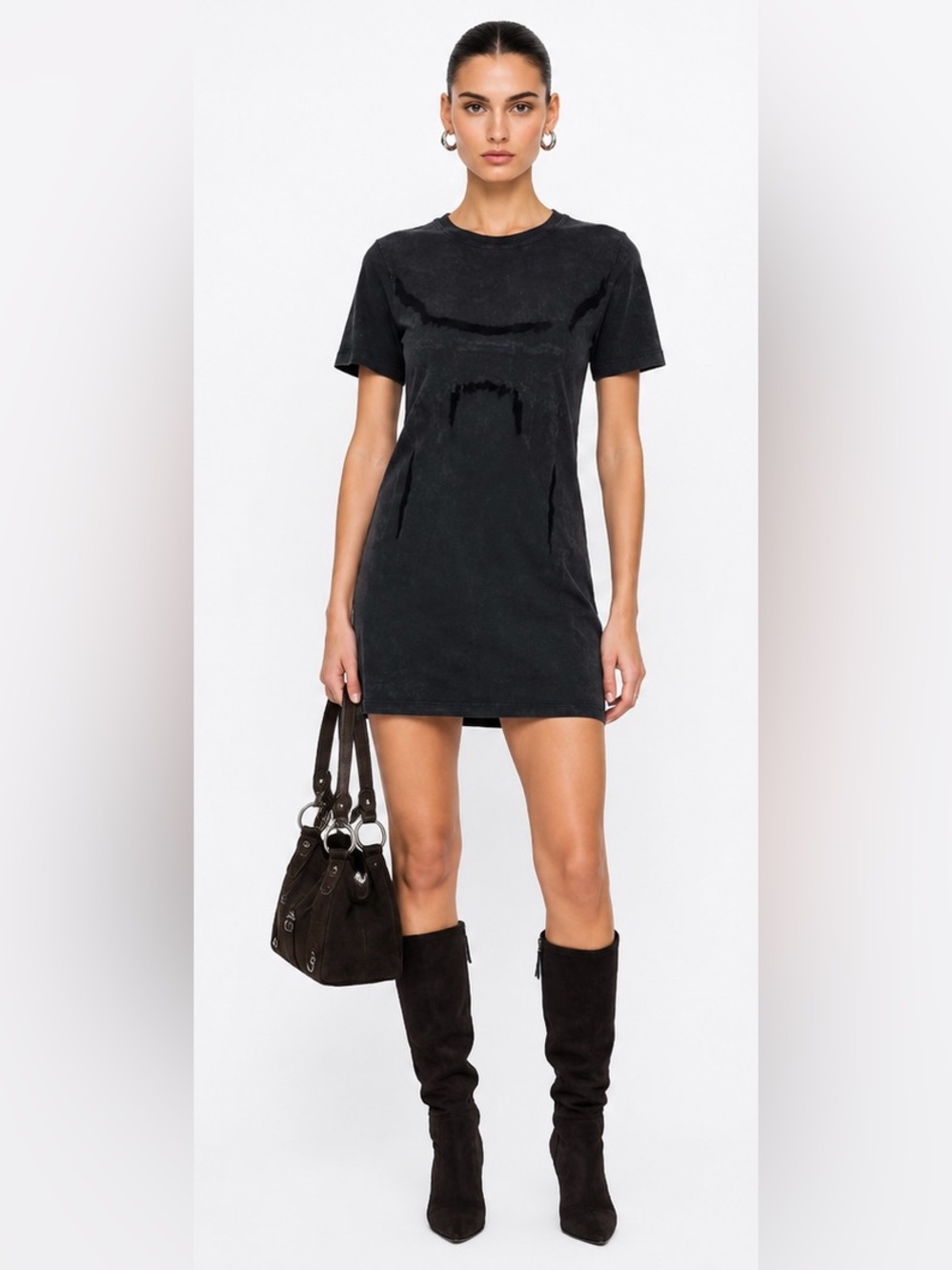 Theyskens’ Theory Vintage Black Velvet T-Shirt Mini Dress